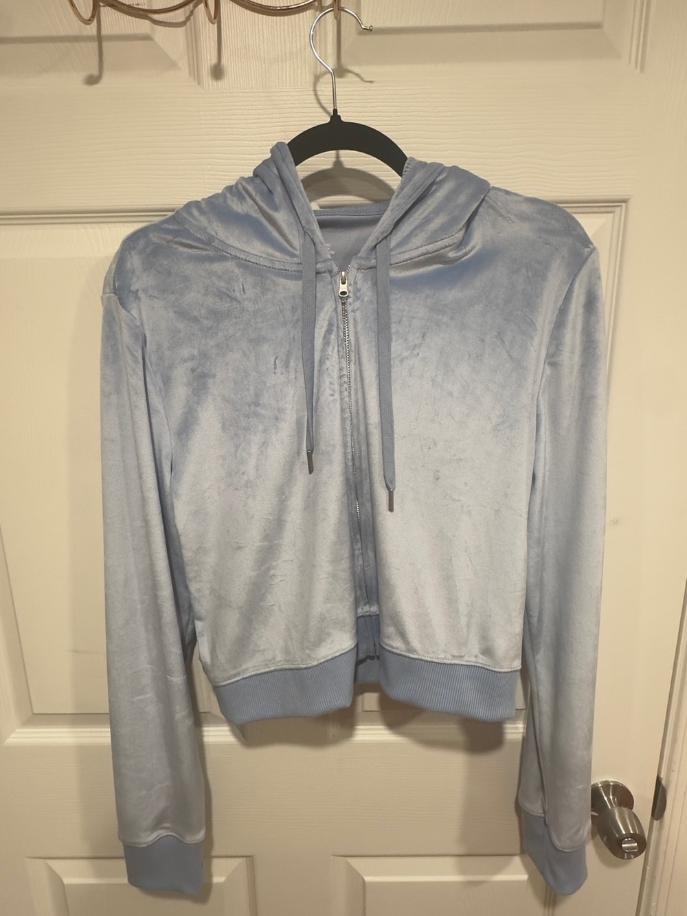 Light Blue Velour Zip-Up Hoodie Jacket